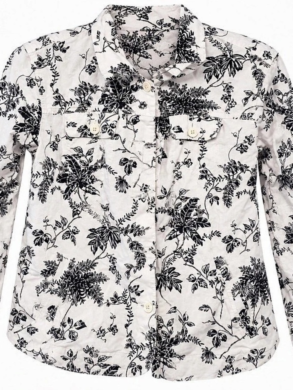 Croft & Barrow Floral Button Down Shirt in White & Black Large Like New